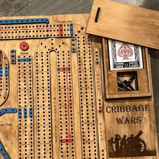 Wooden Cribbage Wars Board Game
